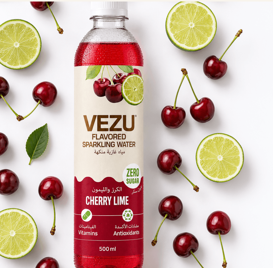 VEZU Cherry Lime zero sugar sparkling water can
