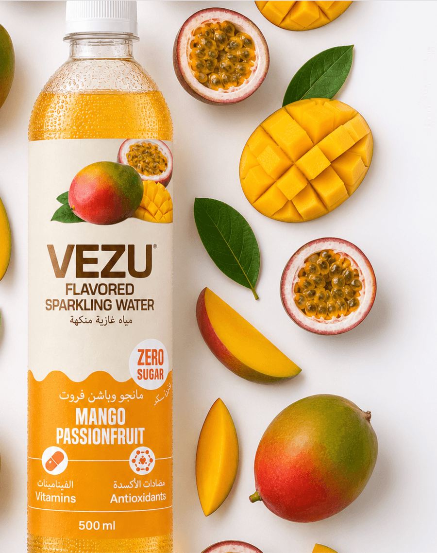 VEZU Mango Passion Fruit zero sugar sparkling water can