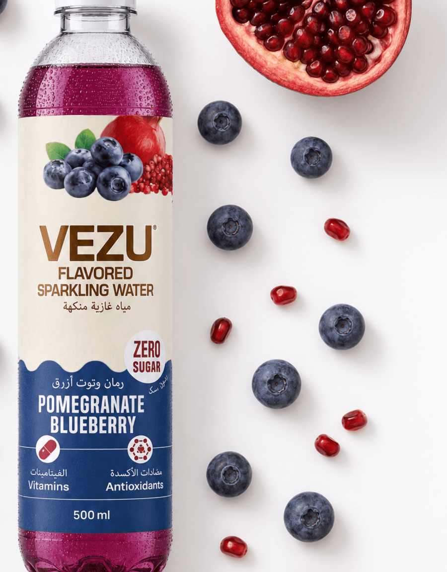 VEZU Pomegranate Blueberry zero sugar sparkling water can